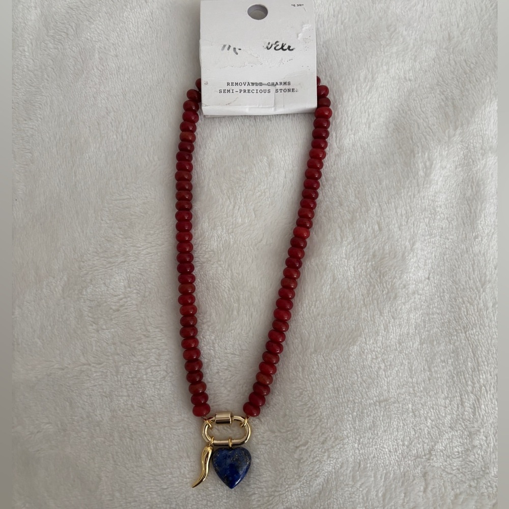NWT Madewell Semiprecious Beaded Carabiner Necklace 16 1/4” Red - Picture 4 of 9